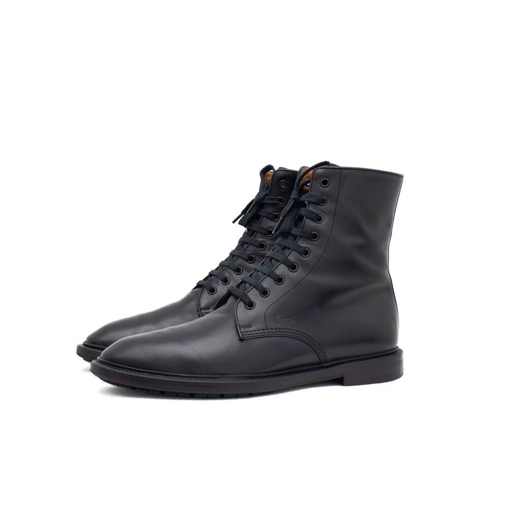 GUCCI Tom Ford Era Men's Leather Side-zip Combat Boot Black EU43.5/US10.5